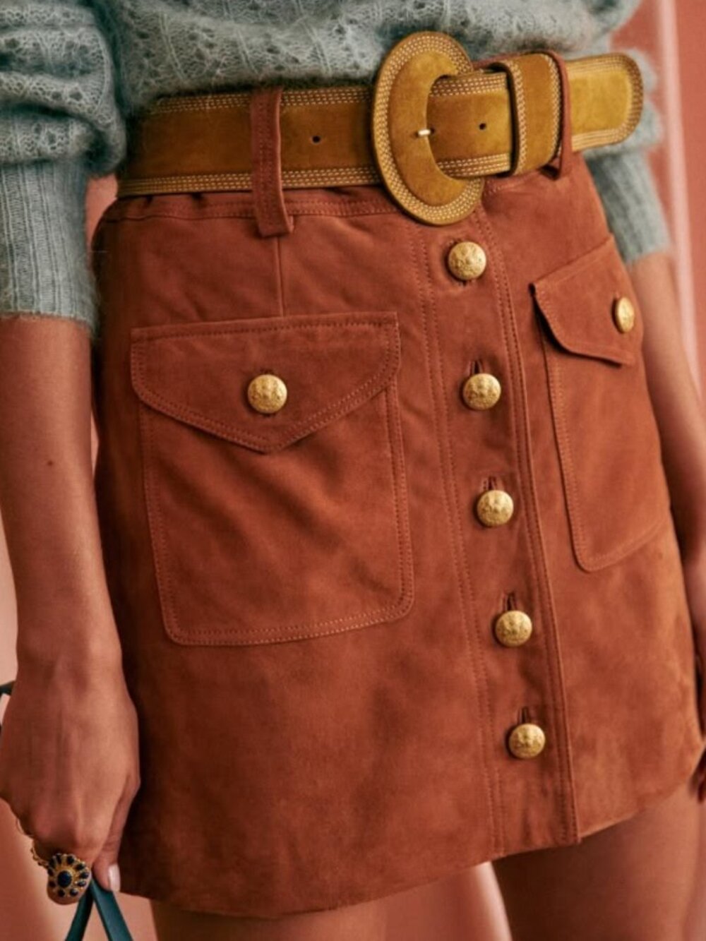 Sezane Bettie Skirt Hazelnut Suede 34